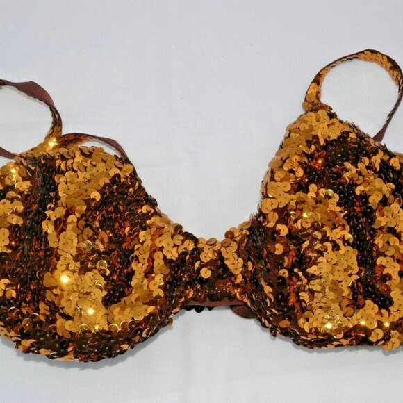 La Perla Sequin BRA Underwire Metallic Copper Brown Italy 34M - Picture 2 of 6